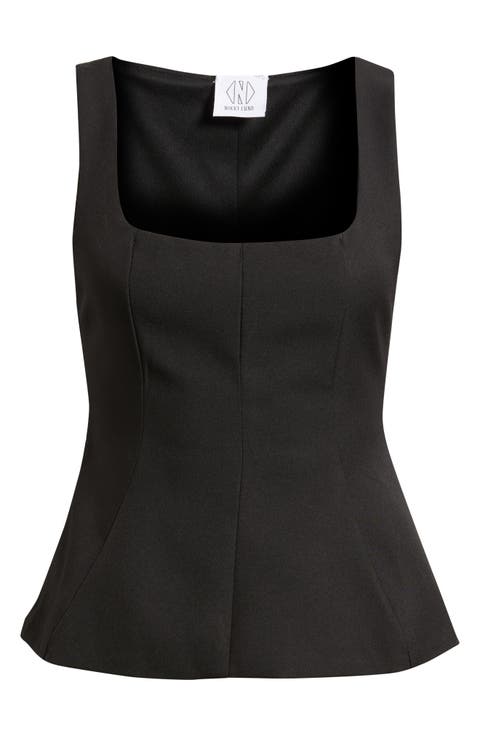 Maron Square Neck Sleeveless Peplum Top