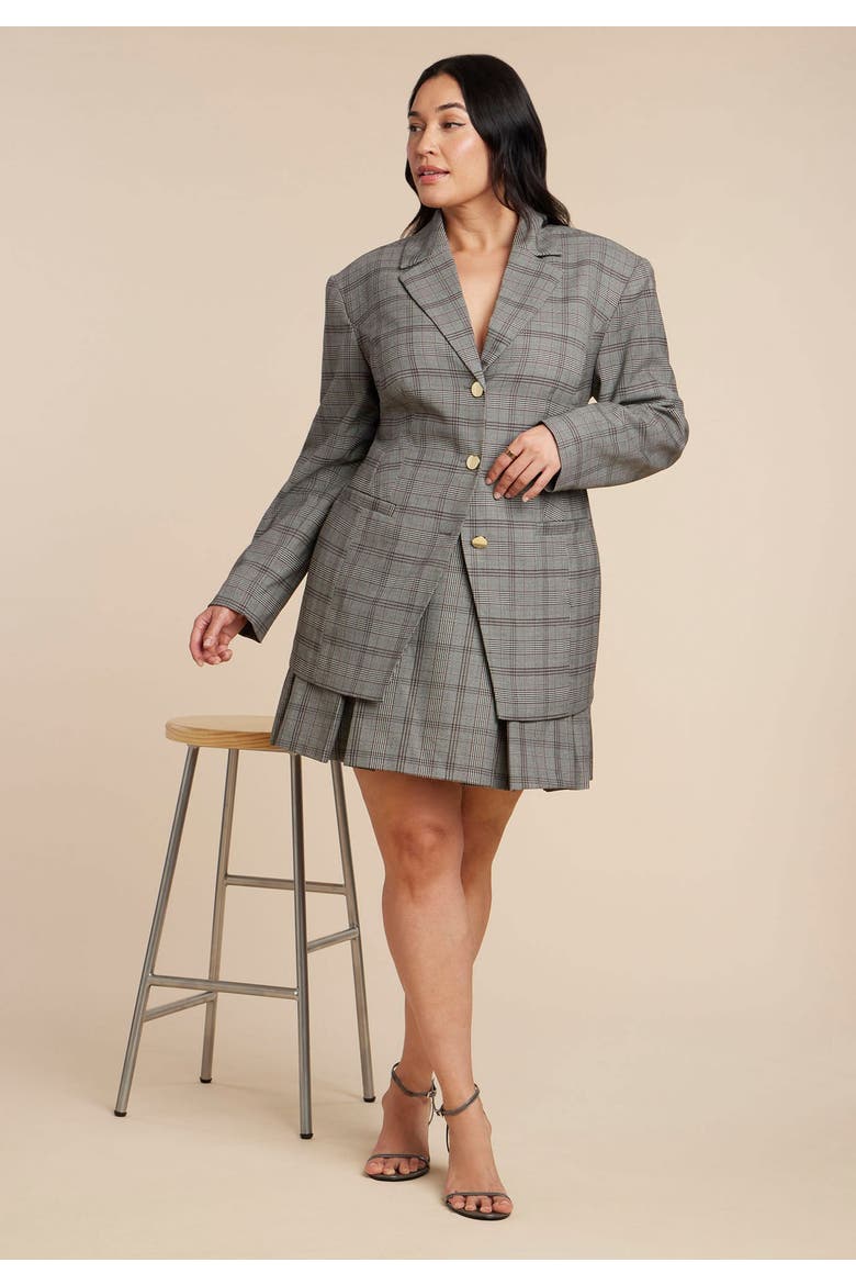 Nipped Waist Blazer With Back Adjuster, Alternate, color, GREY PLAID