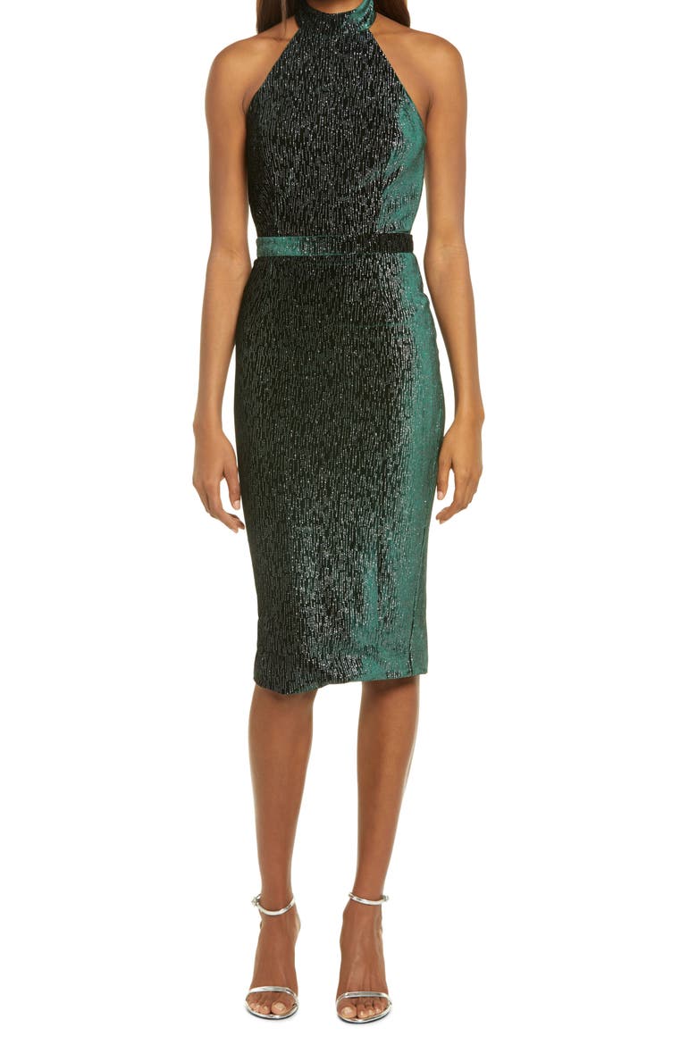 Diamate Velvet Halter Neck Dress, Main, color, FOREST GREEN