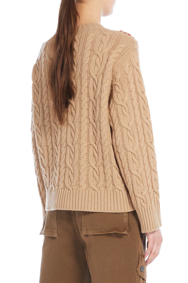 Sasia Beaded Floral Detail Virgin Wool Blend Sweater, Alternate, color, CAMEL