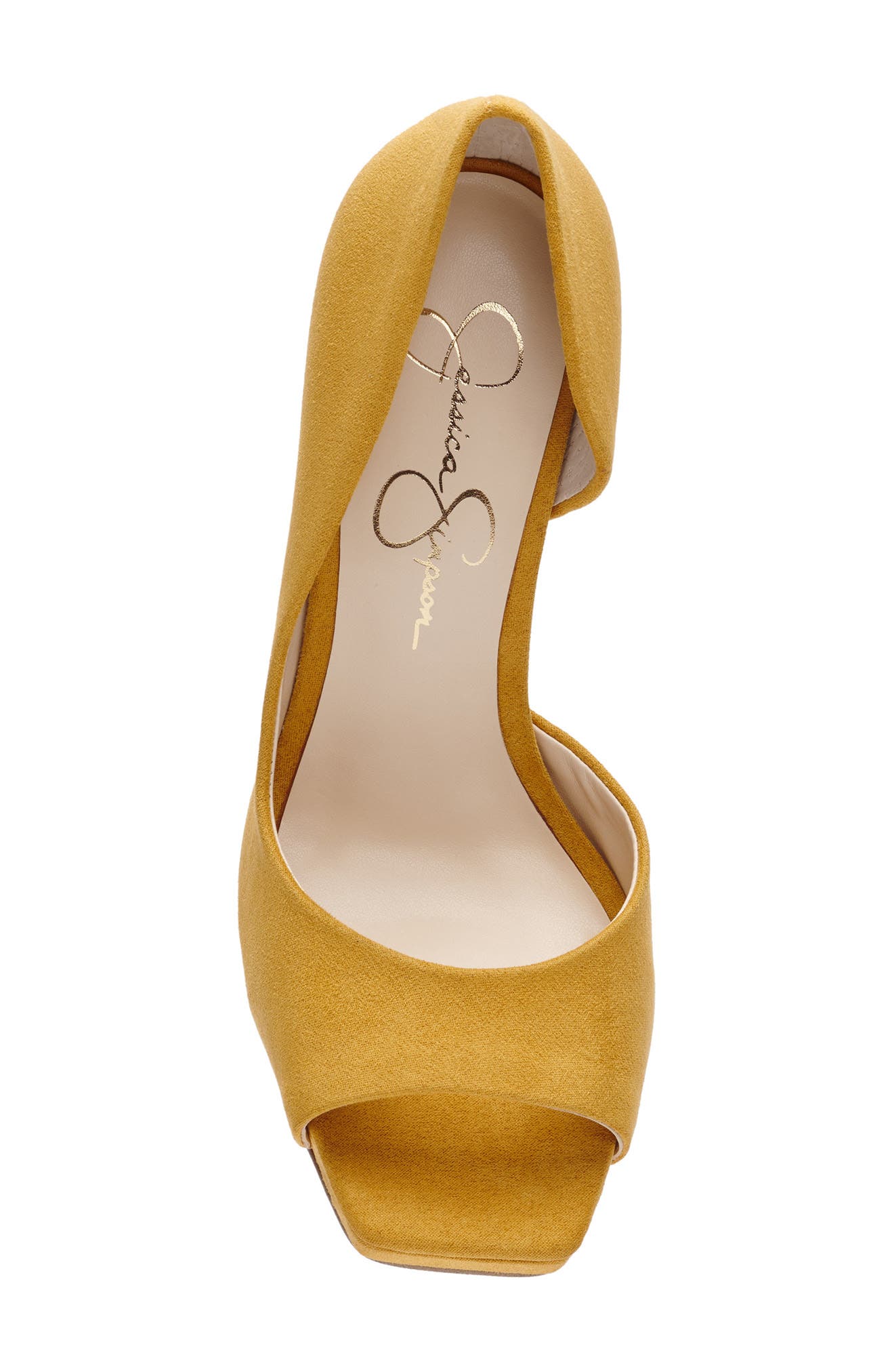 Jessica Simpson Chirla Half d'Orsay Peep Toe Pump, Alternate, color, Satin Brass