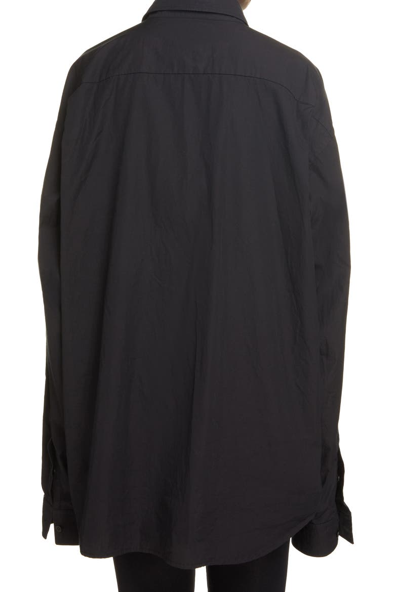 Dry Cleaning Logo Oversize Poplin Button-Down Shirt, Alternate, color, BLACK