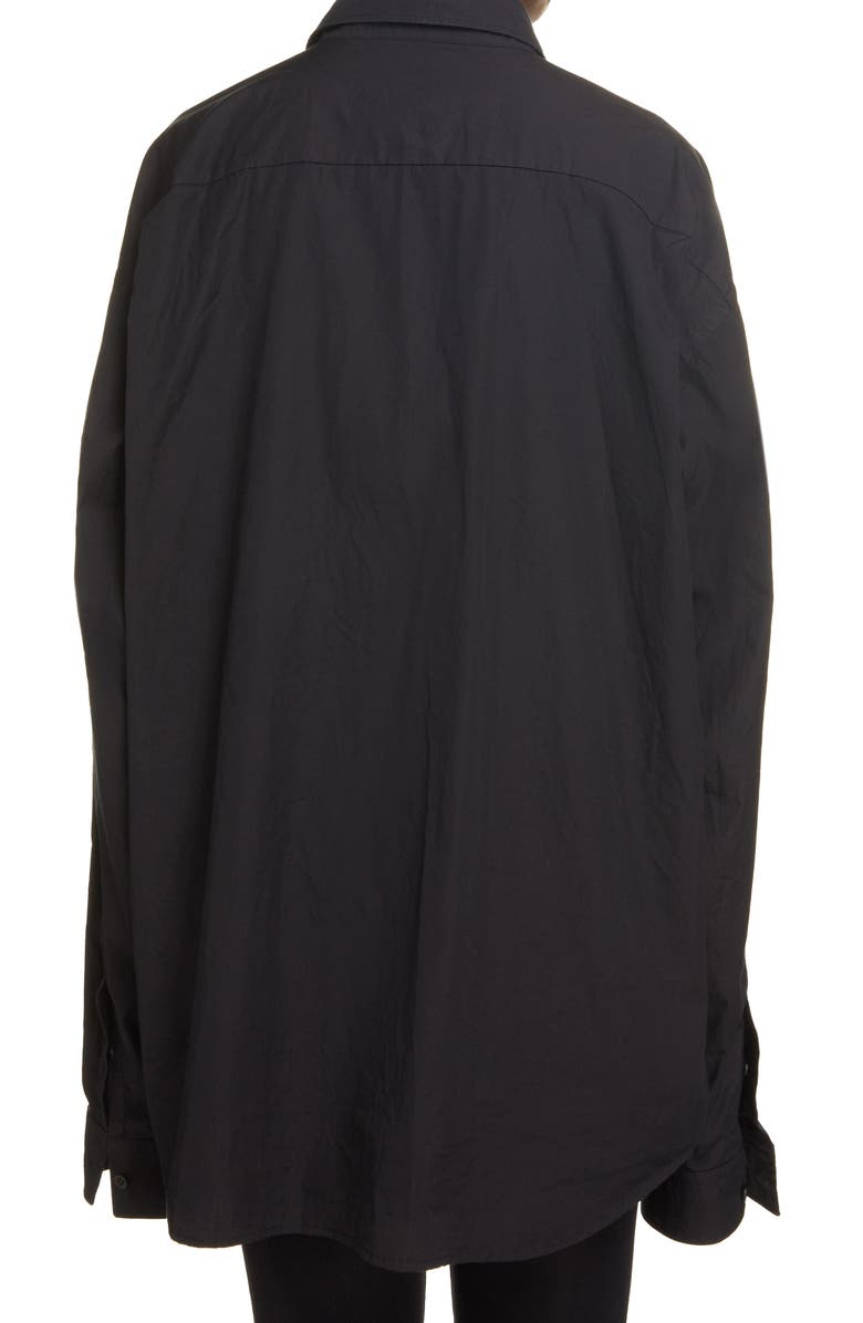 Balenciaga Dry Cleaning Logo Oversize Poplin Button-Down Shirt, Alternate, color, 