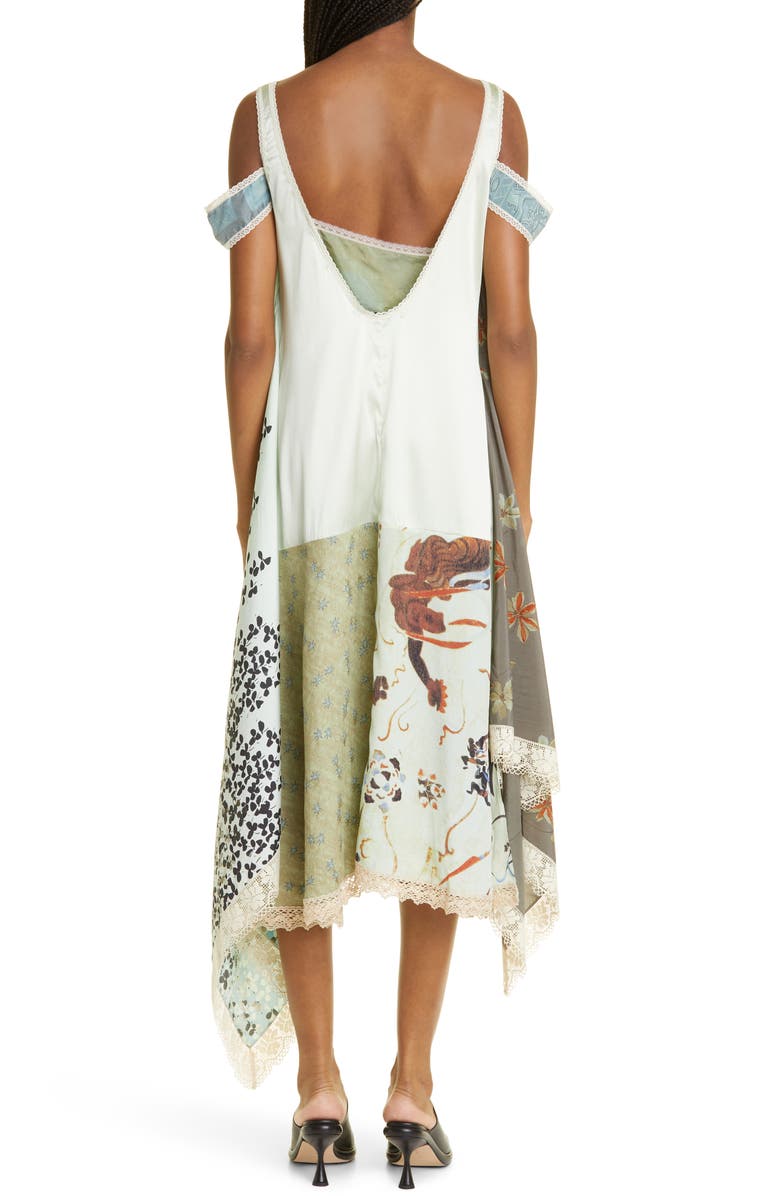 Marine Serre Silk Scarf Patchwork Cold Shoulder Dress, Alternate, color,