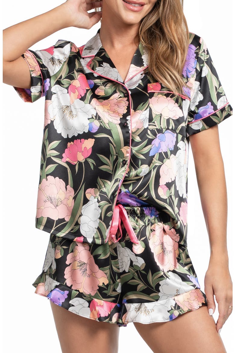 Harriet Ruffle Trim Short Pajamas, Alternate, color, BLACK