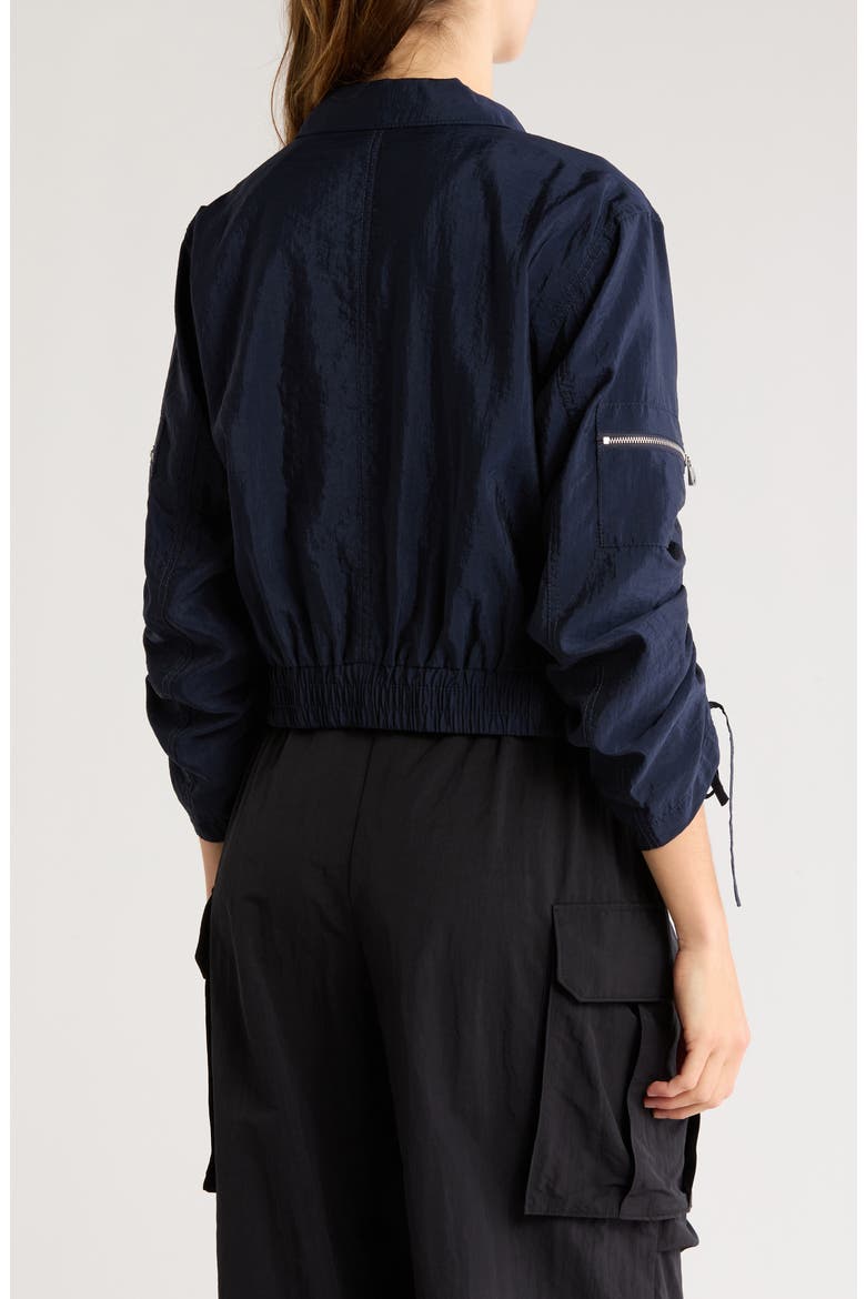 Genevive Ruched Sleeve Jacket, Alternate, color, NAVY