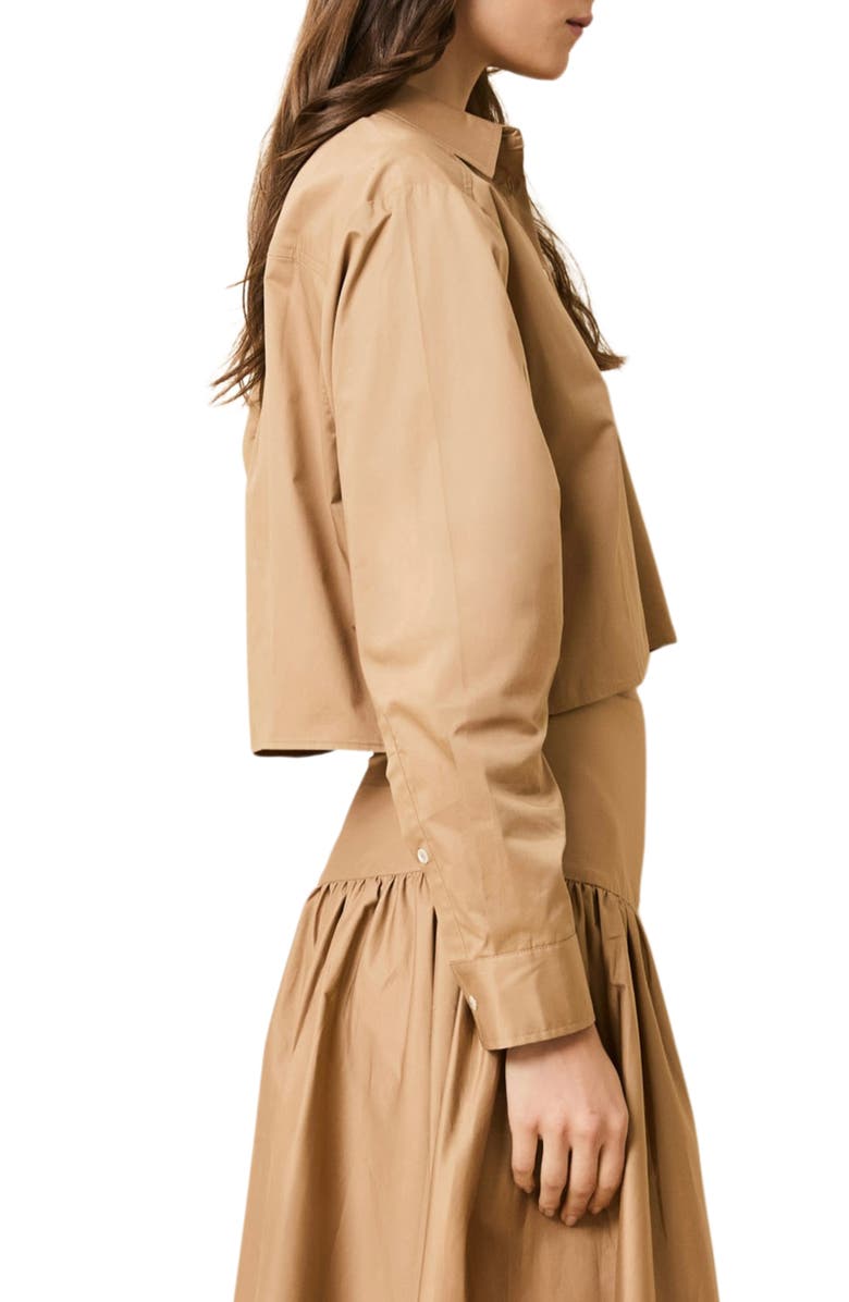 Solid & Striped The Cropped Avril Button-Up Shirt, Alternate, color, Camel
