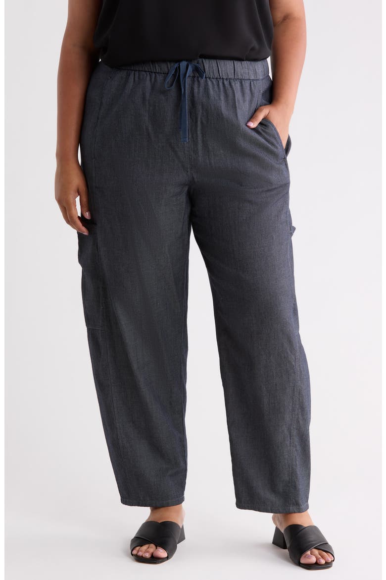 Organic Cotton Ankle Lantern Leg Cargo Pants, Main, color, DENIM