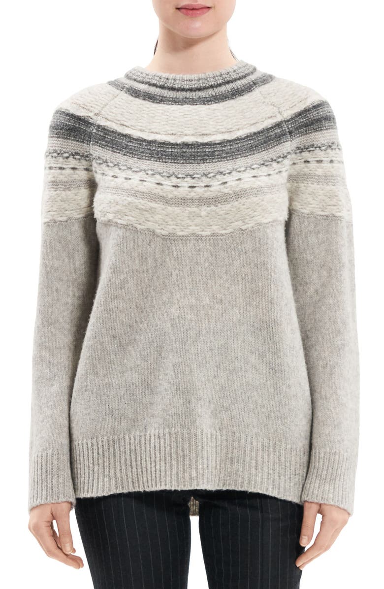 Theory Fair Isle Wool Blend Sweater, Main, color, Lt Grey Mel Multi - 1Kb