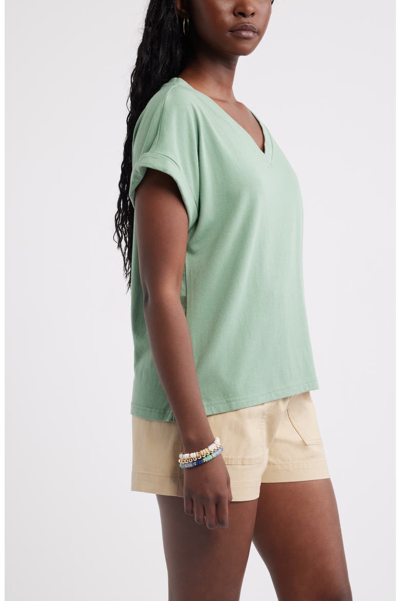 Roll Cuff V-Neck T-Shirt, Alternate, color, GREEN HEDGE