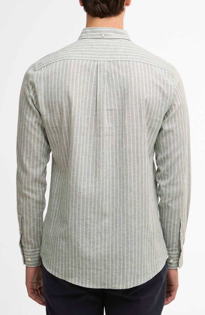 Barbour Nelson Tailored Fit Stripe Linen & Cotton Button-Down Shirt, Alternate, color, Bleached Olive