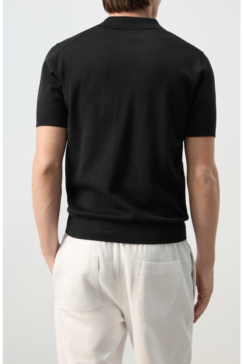 Zip Cotton Knit Polo, Alternate, color, BLACK