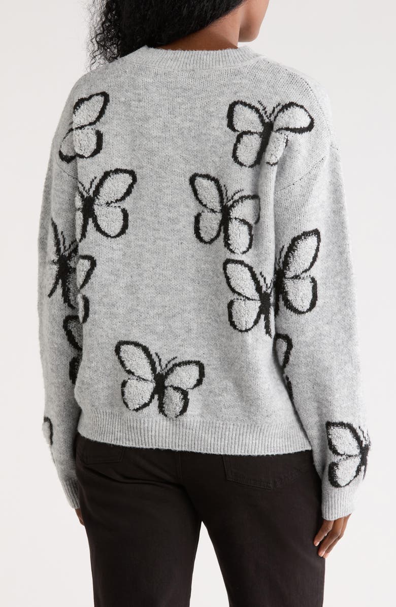 Bobeau Butterfly Sweater, Alternate, color, Light Grey/ Black