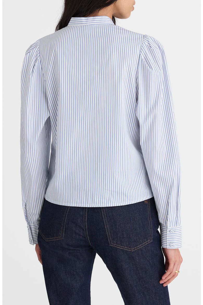 Paulina Stripe Cotton Poplin Band Collar Button-Up Shirt, Alternate, color, HYDRANGEA