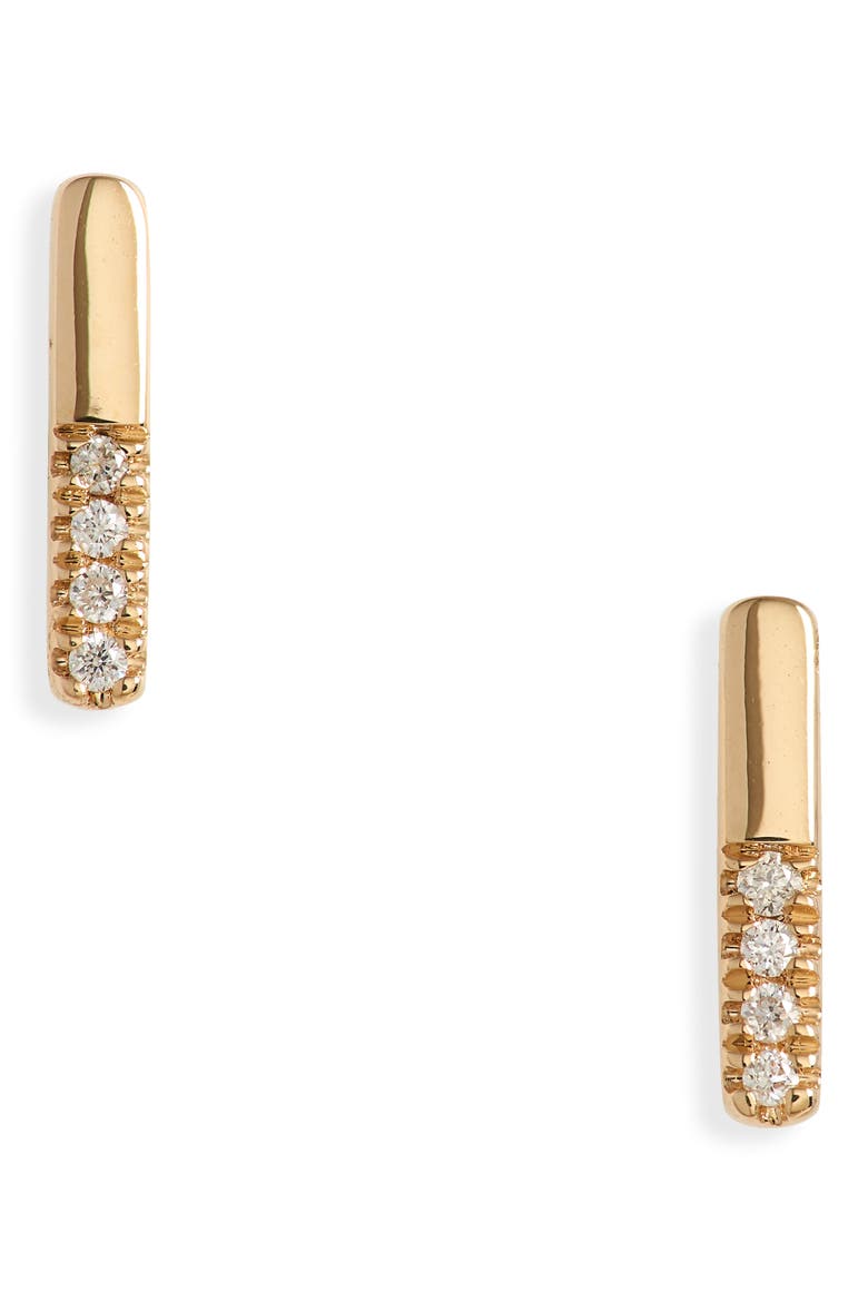 Sylvie Pavé Diamond Bar Stud Earrings, Main, color, YELLOW GOLD