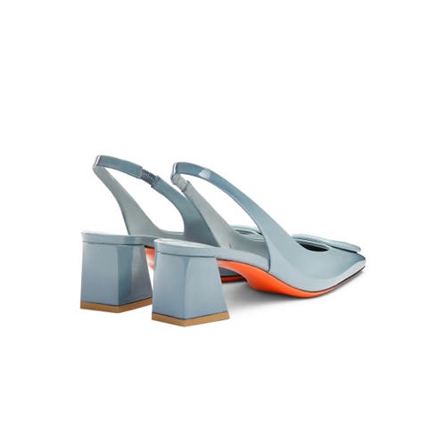 Santoni Lemon Patent Buckle Slingback Pumps In Blue