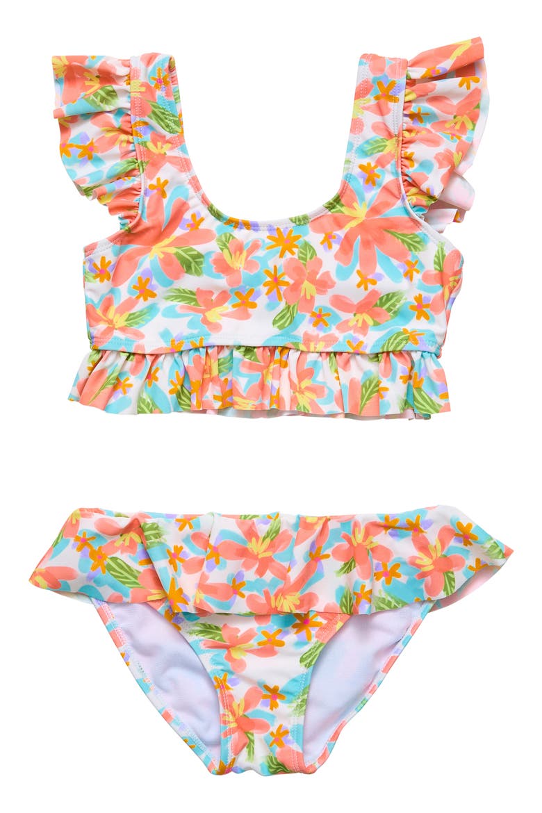Kids' Floral Ruffle Two-Piece Swimsuit, Main, color, IVORY MULTI