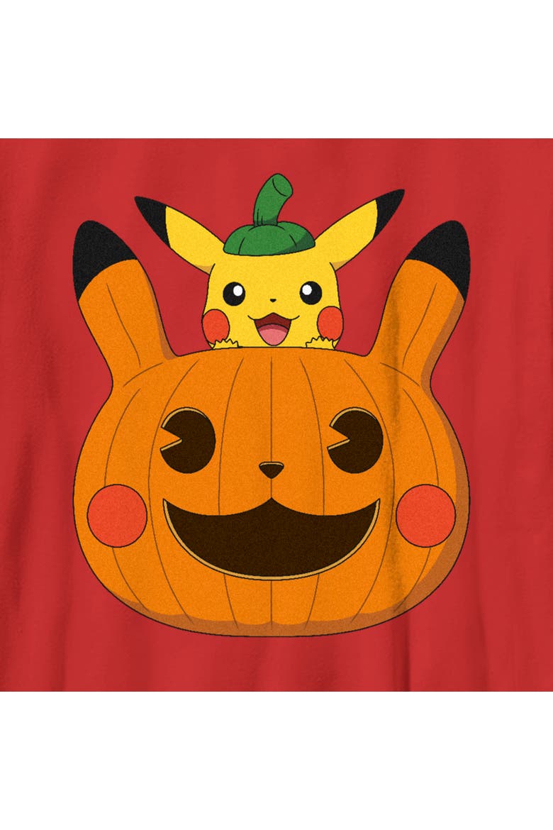 Boy's Pokemon Halloween Pikachu Jack-O'-Lantern  Graphic T-Shirt, Alternate, color, Red