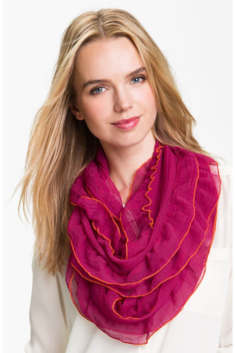 Chiffon Ruffle Infinity Scarf, Main, color, PINK