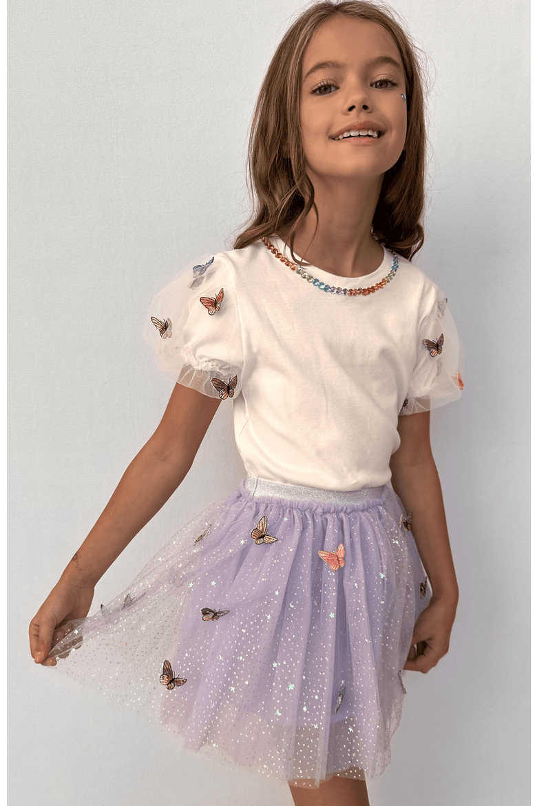 3-D Rainbow Butterflies Puff T-shirt, Alternate, color, White