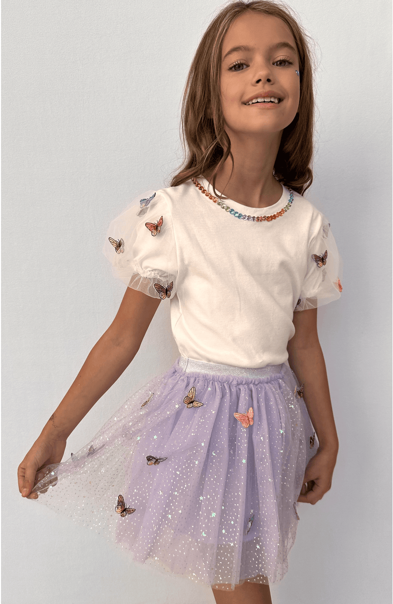 Lola + The Boys 3-D Rainbow Butterflies Puff T-shirt, Alternate, color, White