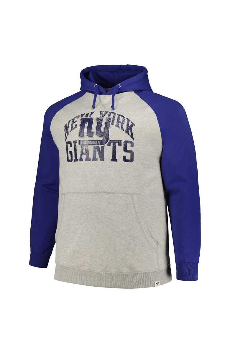 PROFILE Men's Profile Heather Gray/Royal New York Giants Big & Tall Favorite Arch Throwback Raglan Pullover Hoodie, Alternate, color, 