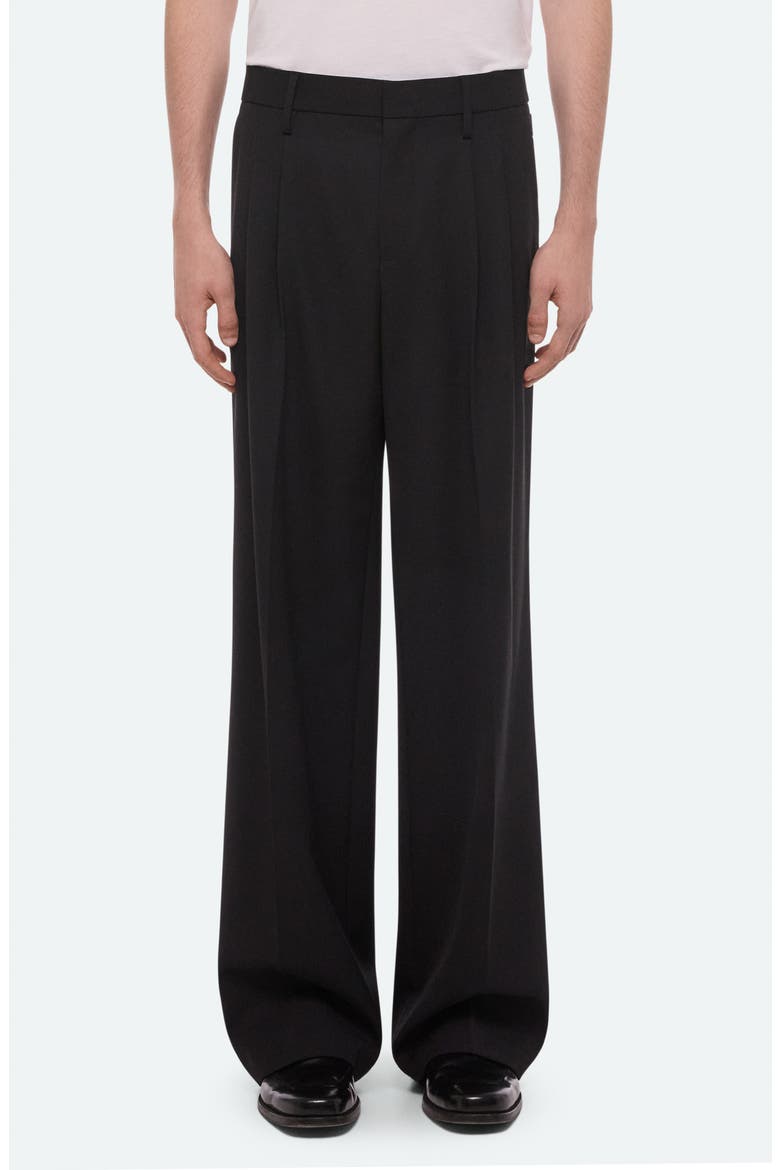 Double Pleated Wide Leg Wool Trousers, Main, color, BLACK
