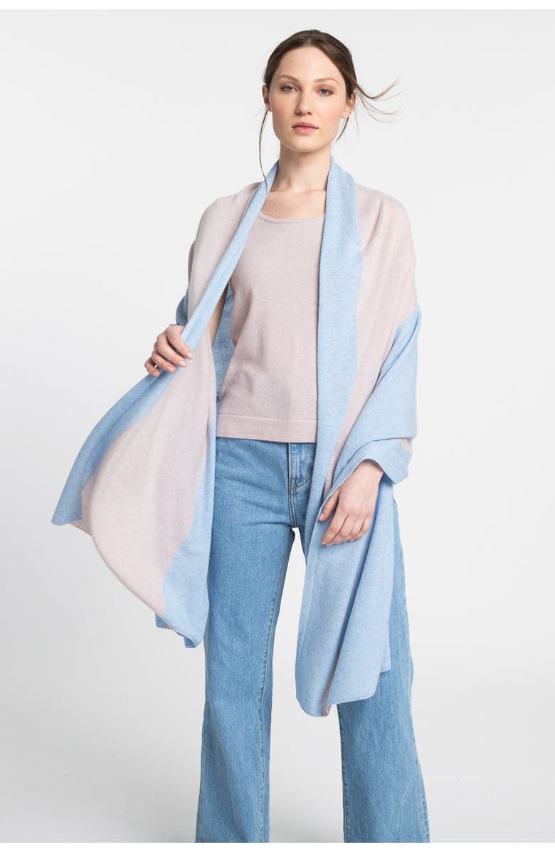 Kinross Cashmere Colorblock Wrap, Alternate, color, Seal/Dune