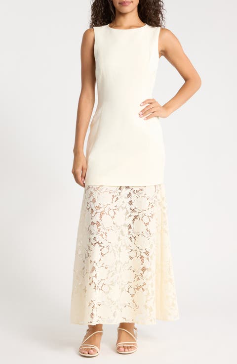 Joan Mixed Media Lace Midi Dress