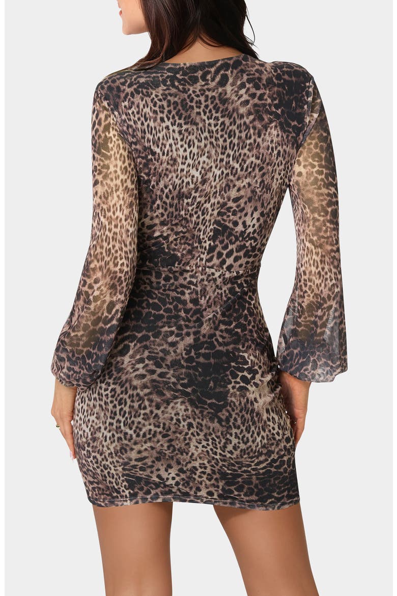 Long Sleeve Ruched Faux Wrap Minidress, Alternate, color, LEOPARD