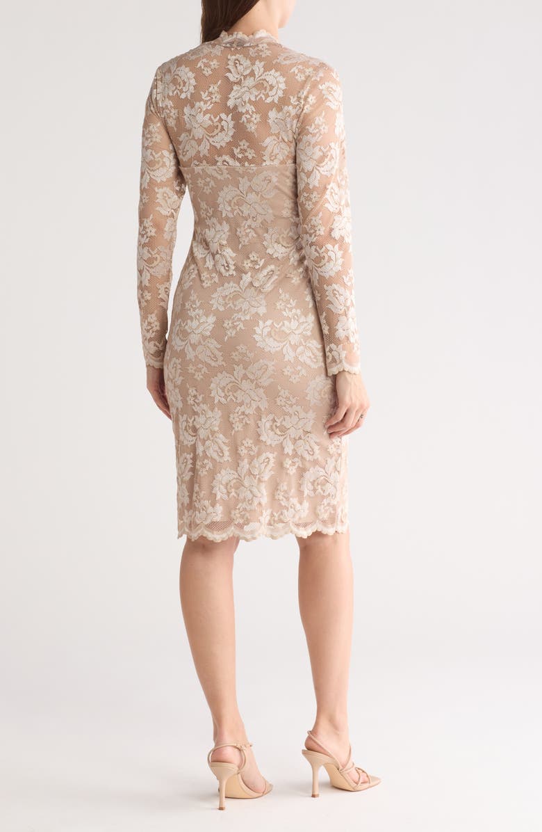 Marina Scallop Lace Long Sleeve Sheath Dress, Alternate, color, Champagne