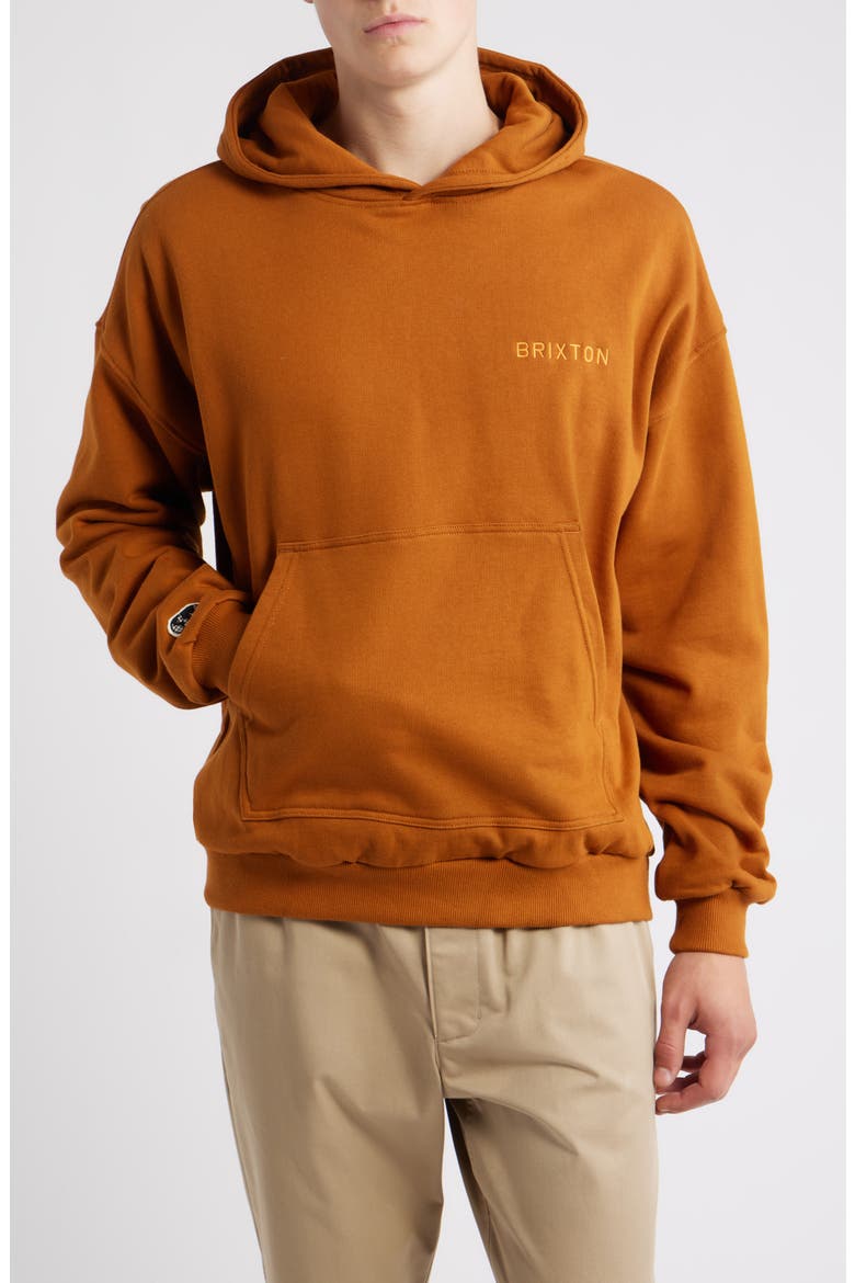 Oversize Embroidered Logo Heavyweight Hoodie, Main, color, RUSTIC CARAMEL