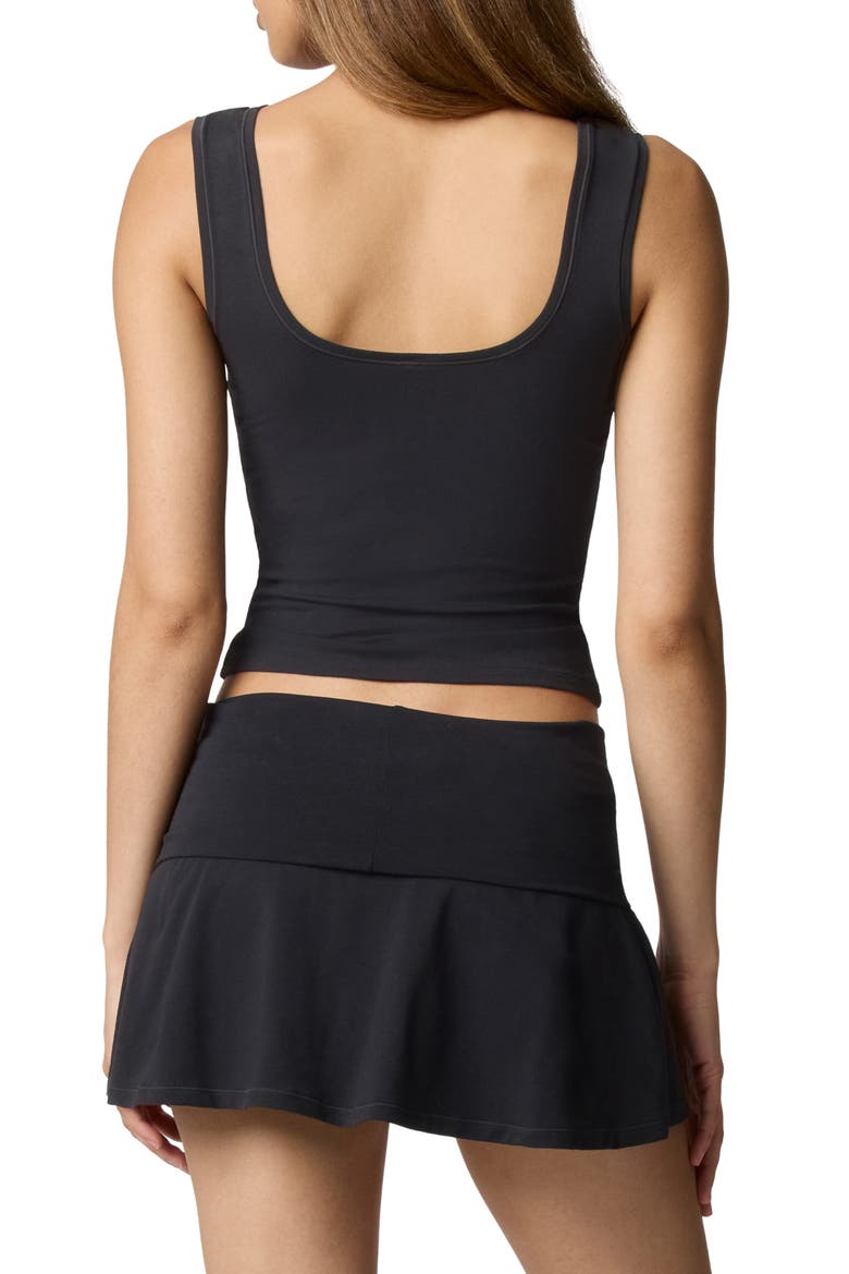 Ruched Bust Cotton Blend Tank, Alternate, color, BLACK