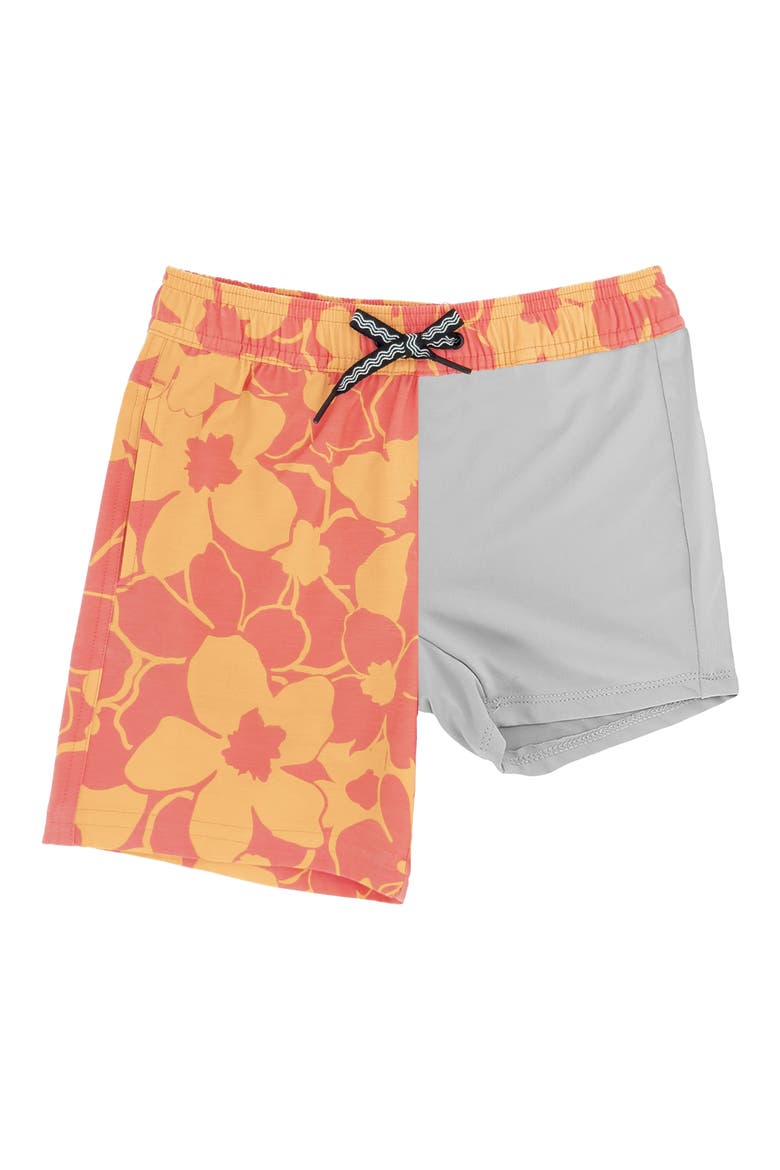 Kids' Hibiscus Floral Volley Swim Trunks, Alternate, color, MELON