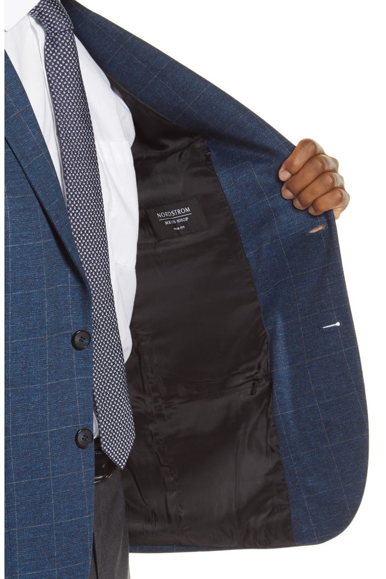Trim Fit Plaid Stretch Knit Sport Coat, Alternate, color, BLACK BLUE GLEN PLAID PRINT