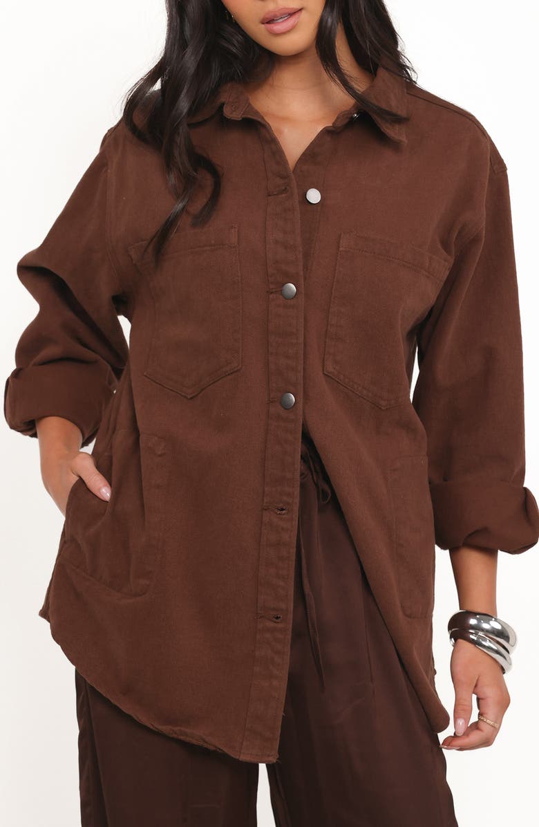 Petal & Pup Toto Denim Shacket, Main, color, Chocolate Brown