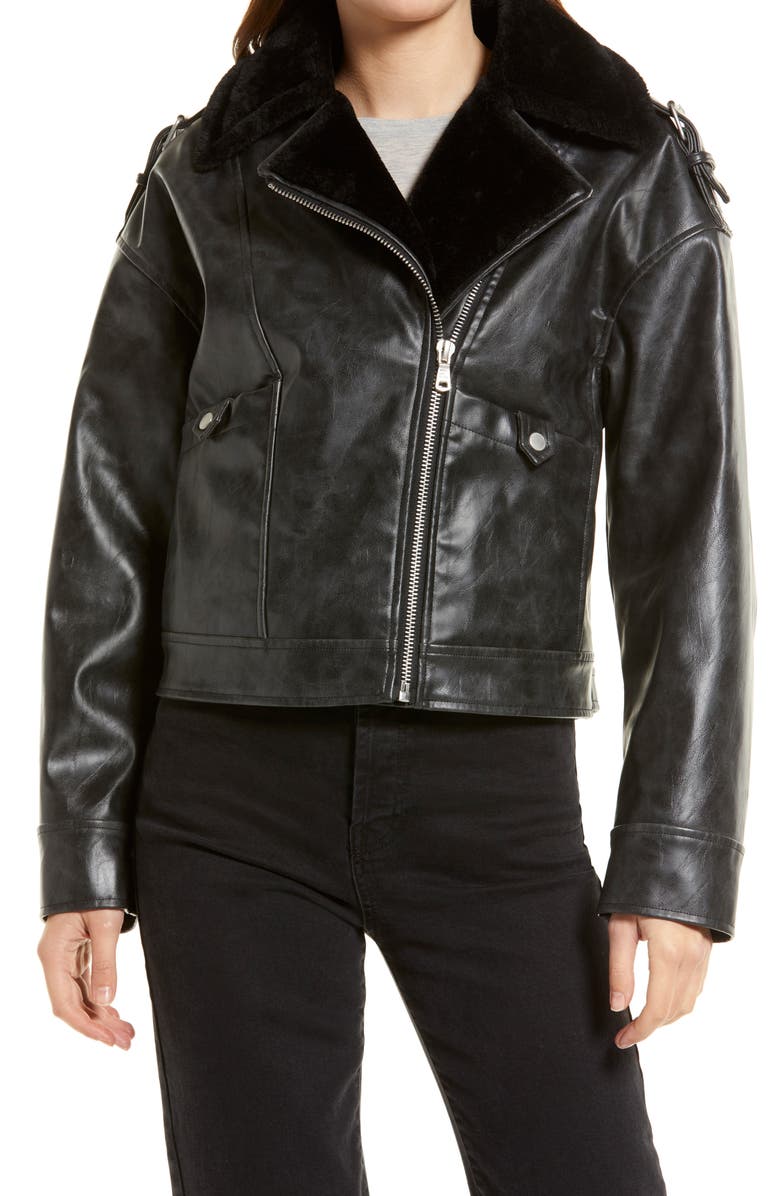 Avec Les Filles Faux Shearling Moto Jacket, Alternate, color,