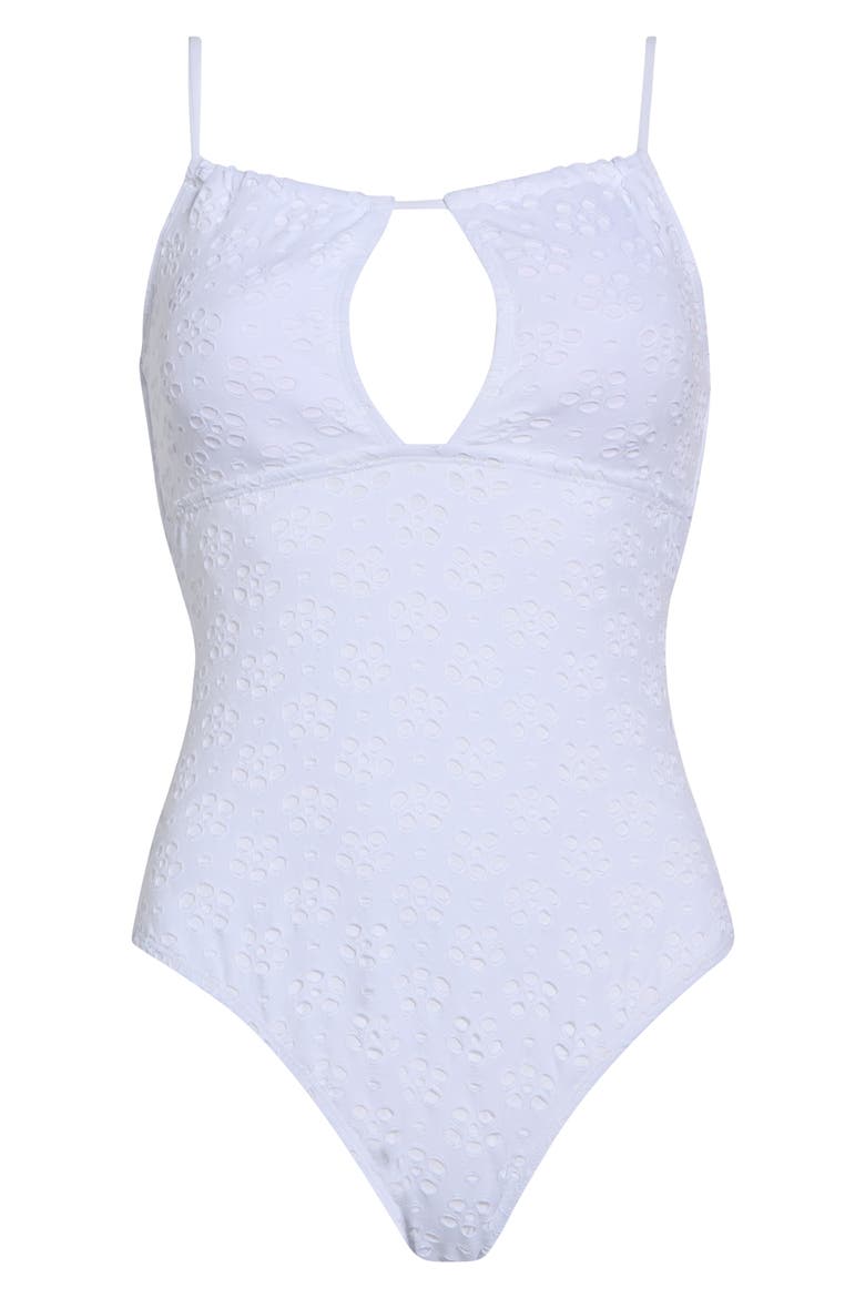 Eyelet Cutout One-Piece Swimsuit, Alternate, color, WHITE