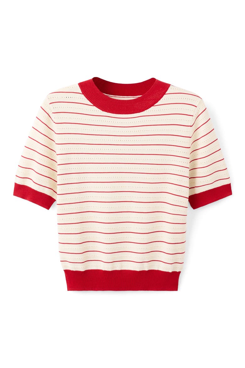 Stripe Short Sleeve Sweater, Alternate, color, RED
