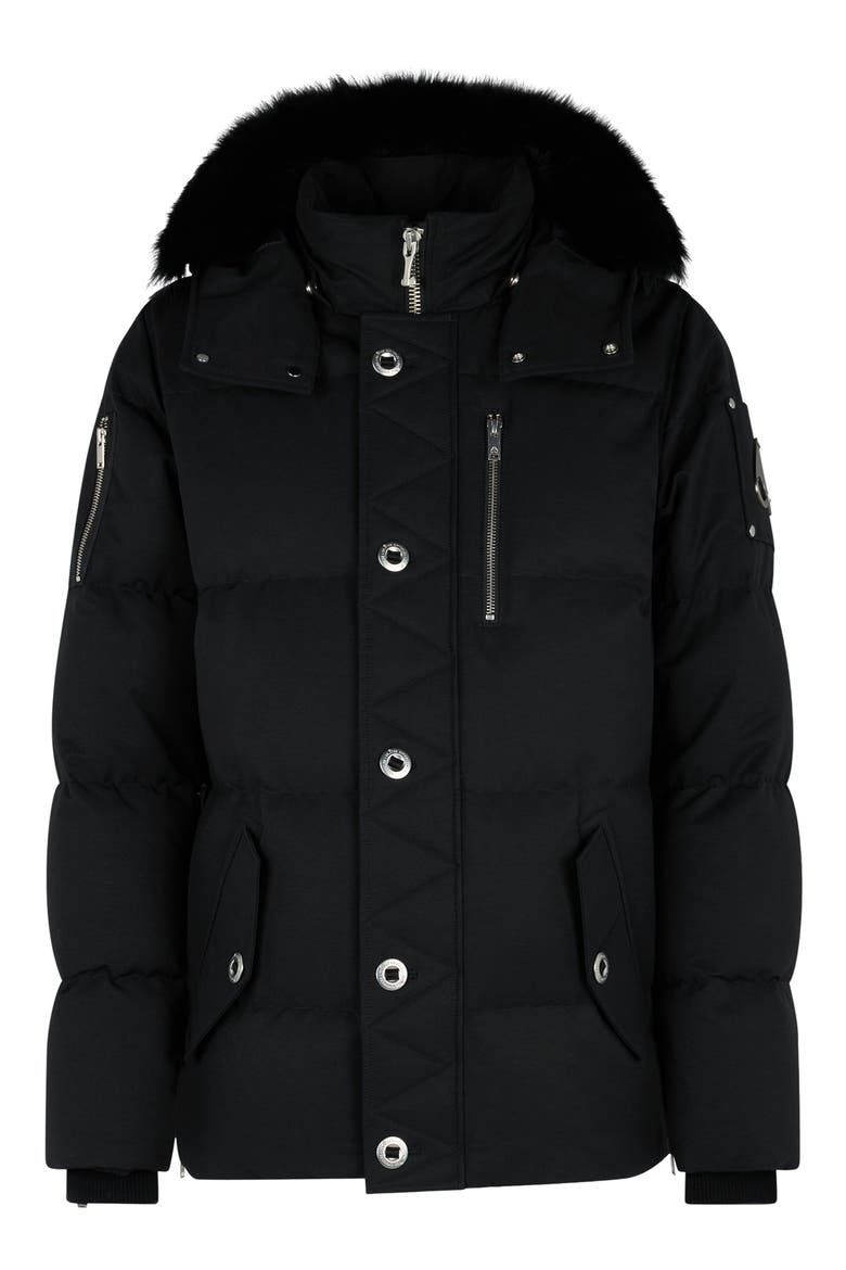 Original 3Q Genuine Shearling Trim Water Resistant & Wind Resistant Down Puffer Jacket, Alternate, color, BLK WBLK S
