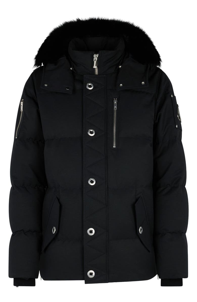 Moose Knuckles Original 3Q Genuine Shearling Trim Water Resistant & Wind Resistant Down Puffer Jacket, Alternate, color, Black