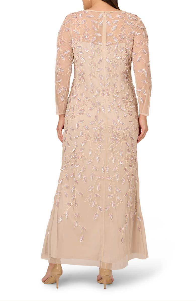 Adrianna Papell Beaded Illusion Long Sleeve Gown, Alternate, color, 