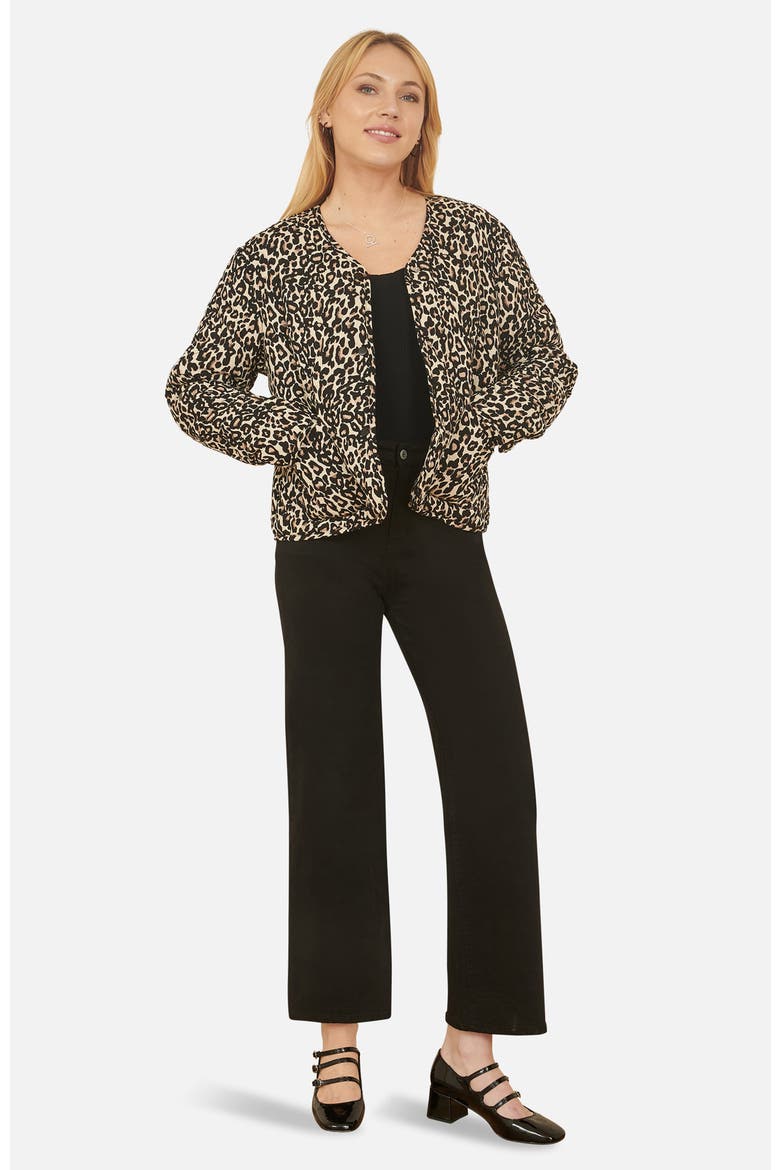 Leopard Print Round Neck Boxy Jacket, Main, color, Black