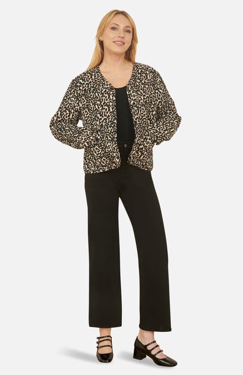 Leopard Print Round Neck Boxy Jacket