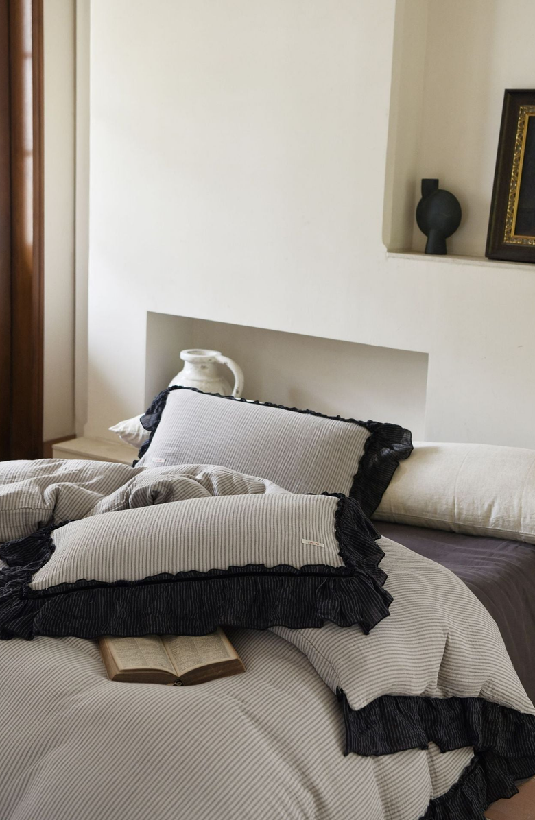 Ever Lasting Stripe Ruffle Lace Bedding Set, Alternate, color, Gray Stripe / Ruffle