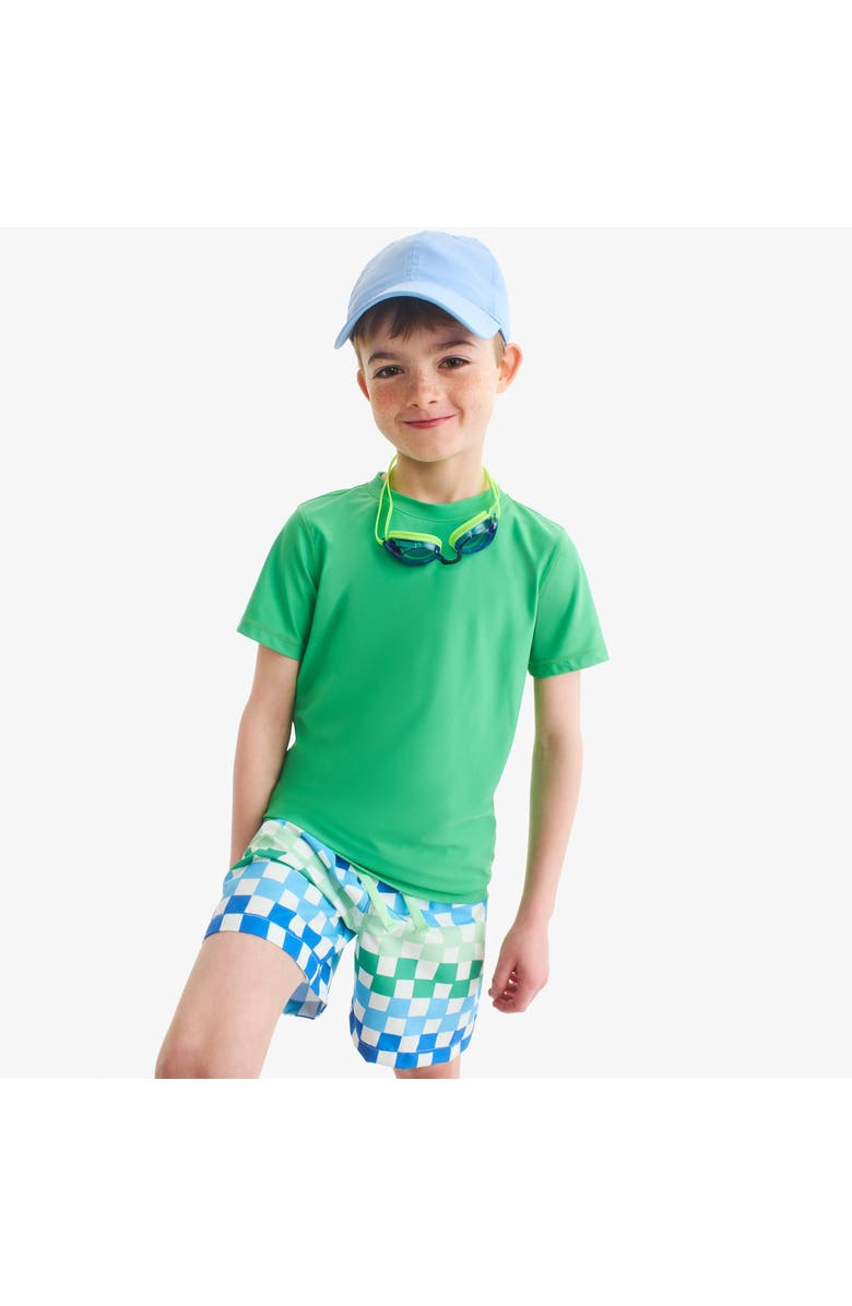 Primary Kids Swim Trunk In Check, Alternate, color, Green Apple Multi Checks