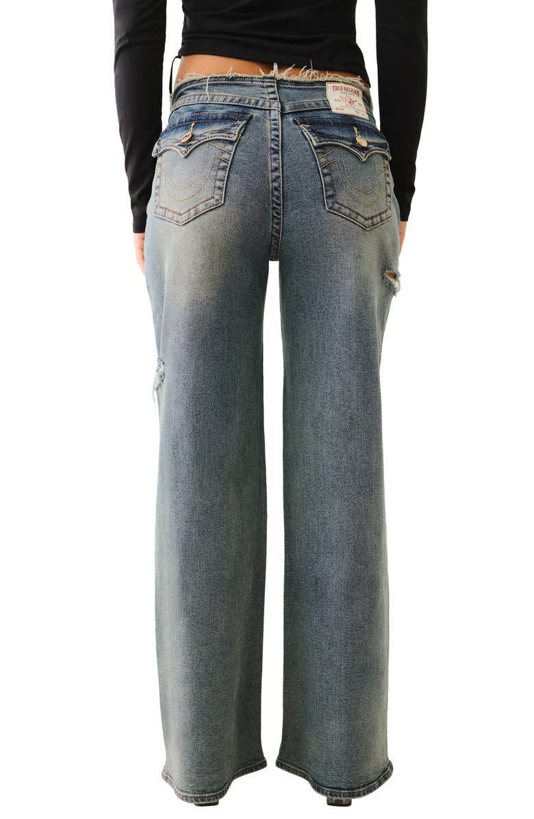 True Religion Cutoff Waist Ripped Wide Leg Jeans, Alternate, color, Medium Vintage Destroy