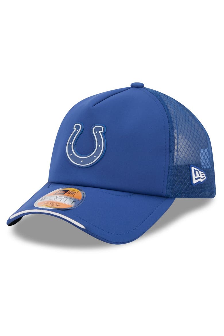 Men's New Era Royal Indianapolis Colts 2026 Sideline Apex 9FORTY Adjustable Trucker Hat, Main, color, Royal