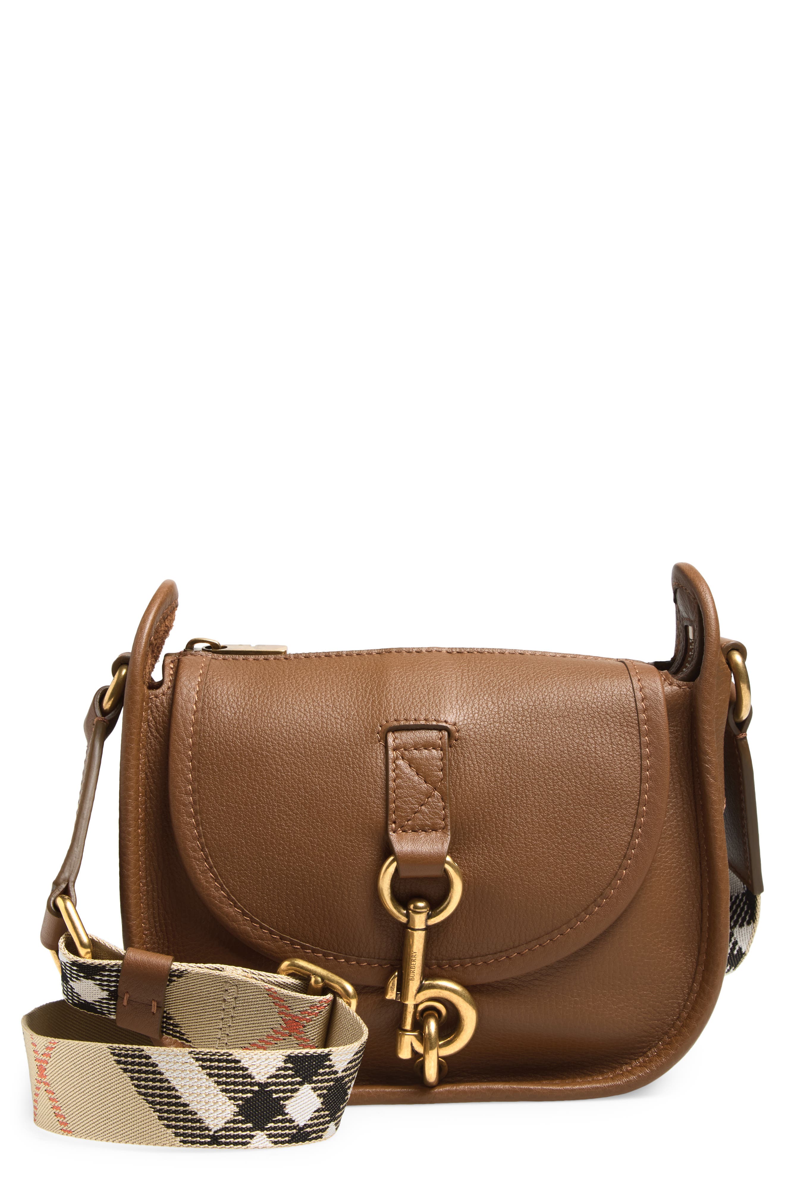 Burberry Mini B Clip Messenger Bag, Main, color, Hazel