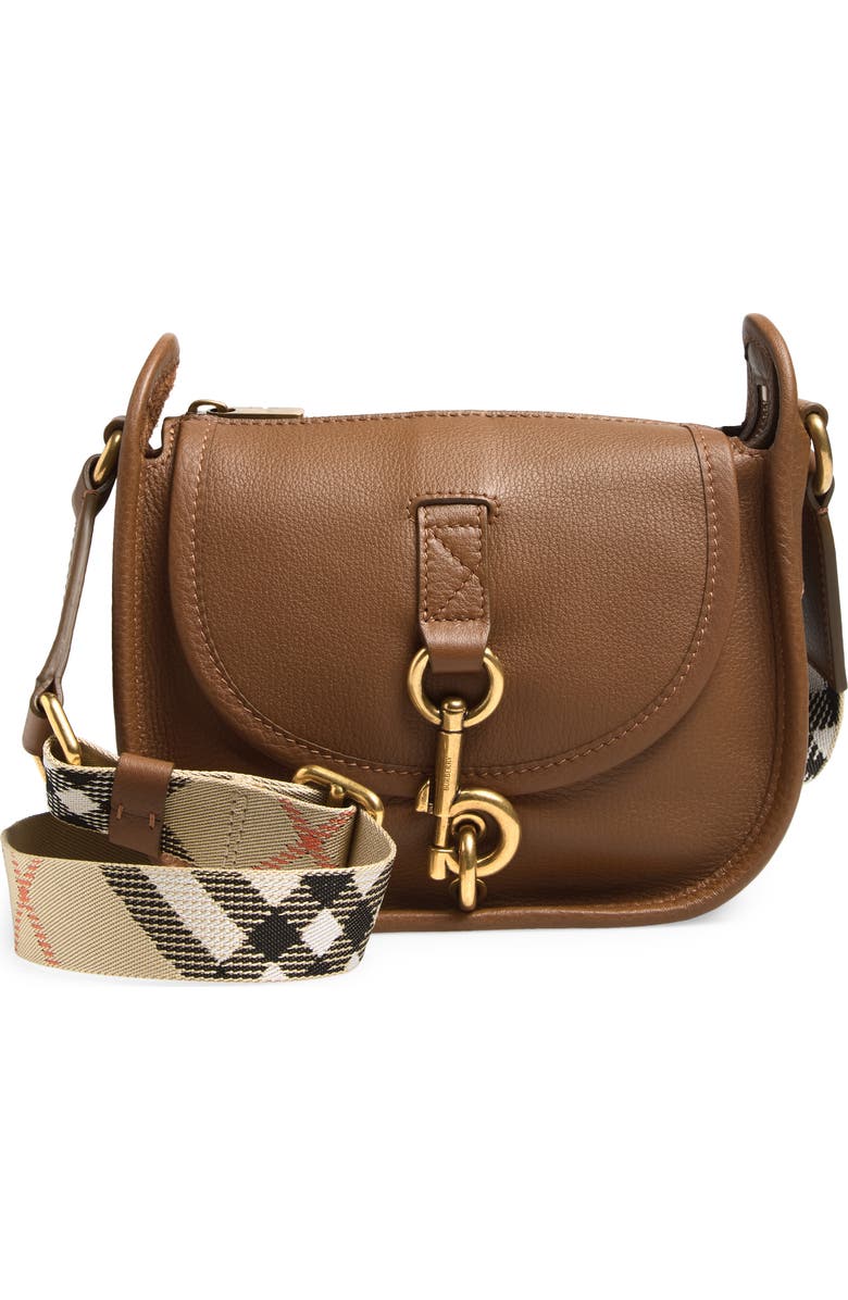Burberry Mini B Clip Messenger Bag, Main, color, Hazel